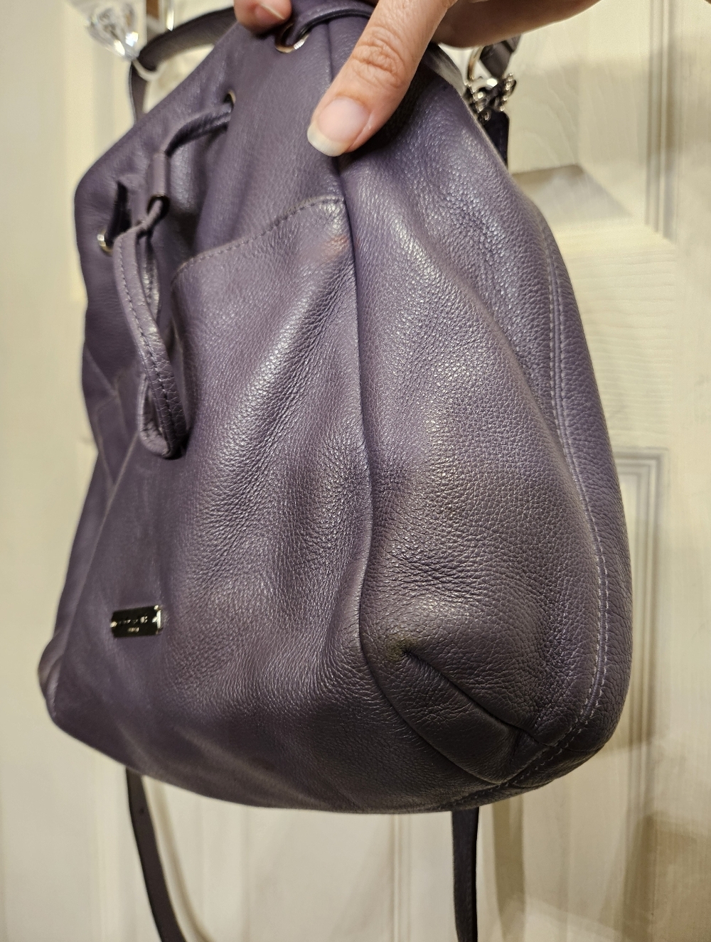 Coach Avery grey purple leather drawstring bucket hobo crossbody handbag purse - Picture 6 of 13